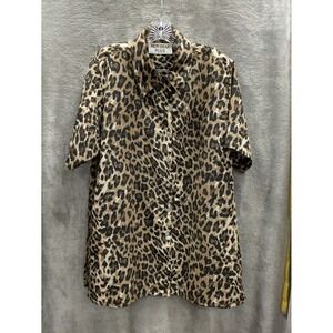 Vintage Animal Print‎ Blouse Women's 1X Shoulder Pads